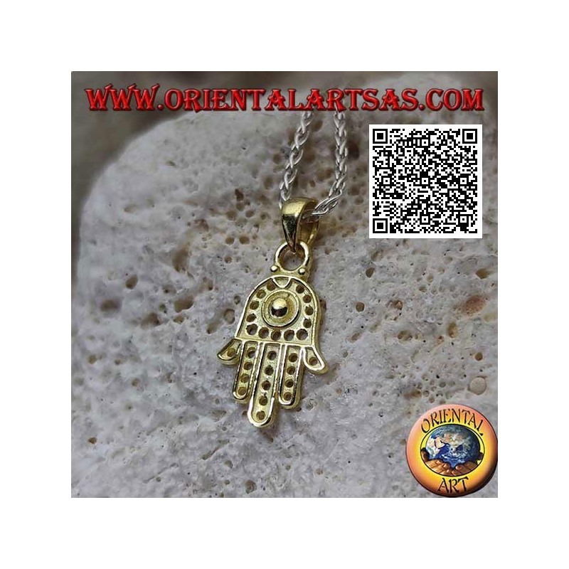 Pendentif Main de Fatima en argent avec décor de points percés plaqués or