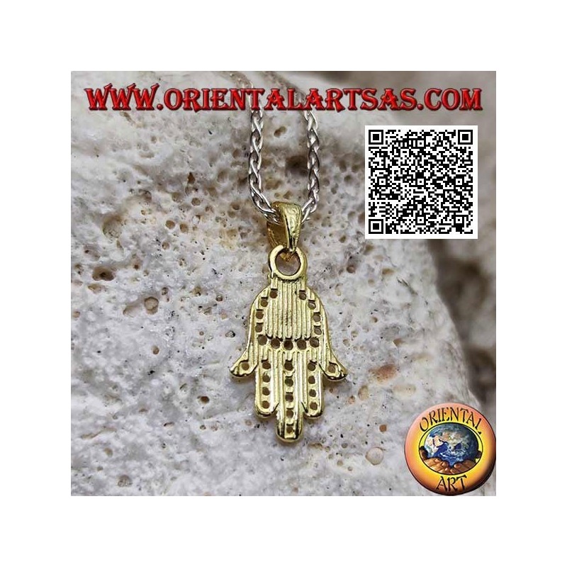 Pendentif Main de Fatima en argent avec décor de points percés plaqués or