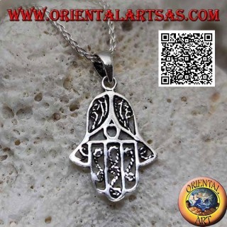 Ciondolo in argento mano di Fatima con decori interni traforati sottili