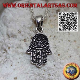 Silver pendant hand of Fatima Hamsa with bas-relief decoration