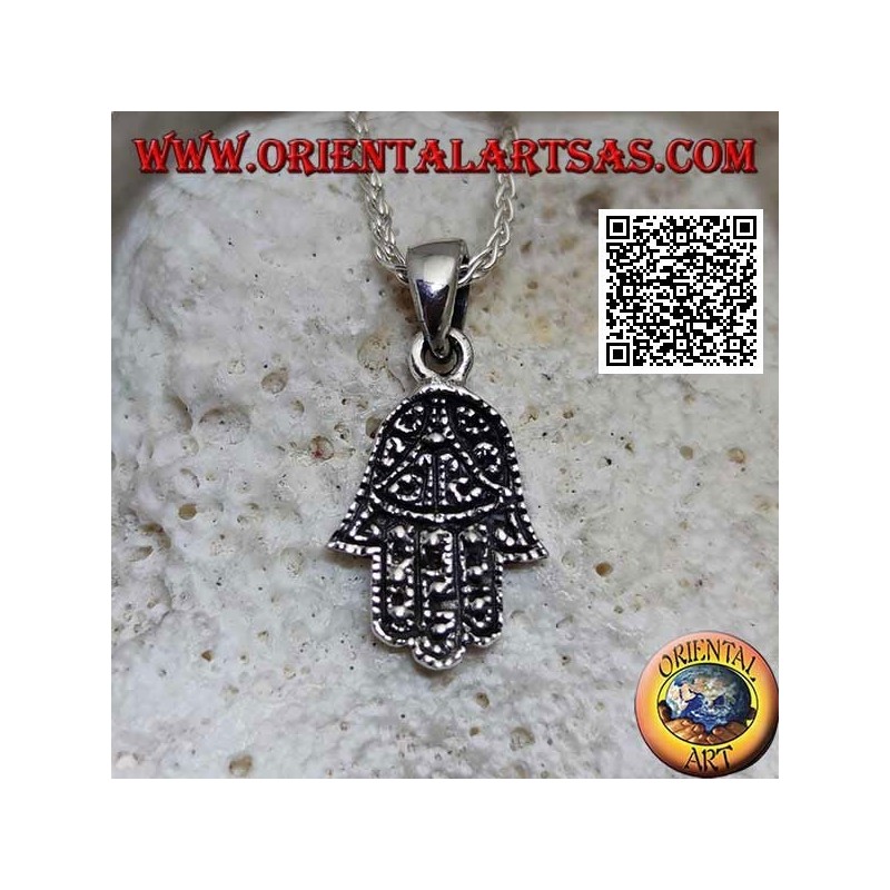 Pendentif en argent main de Fatima Hamsa à décor en bas-relief