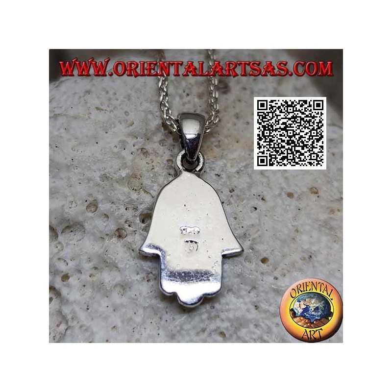 Silver pendant hand of Fatima Hamsa with bas-relief decoration