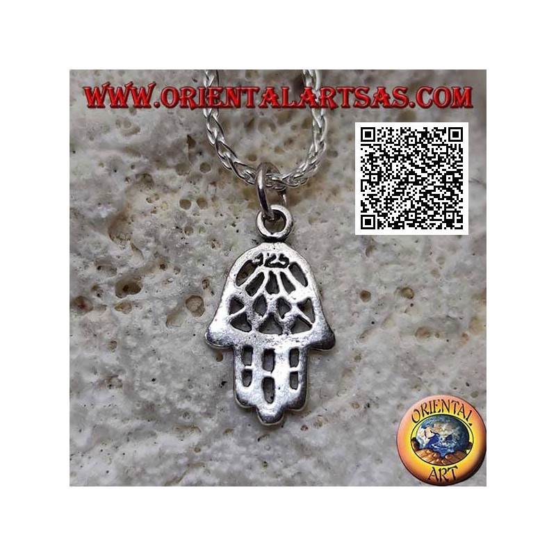 Hand von Fatima Silberanhänger mit perforierter symmetrischer Blumendekoration