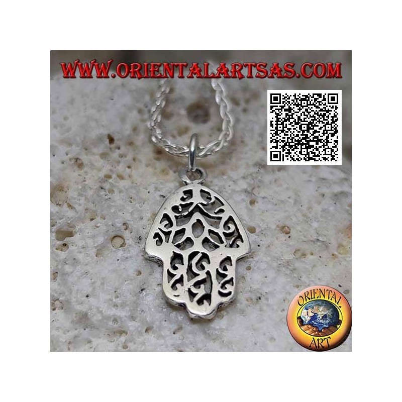 Ciondolo in argento mano di Fatima liscia con decoro traforato