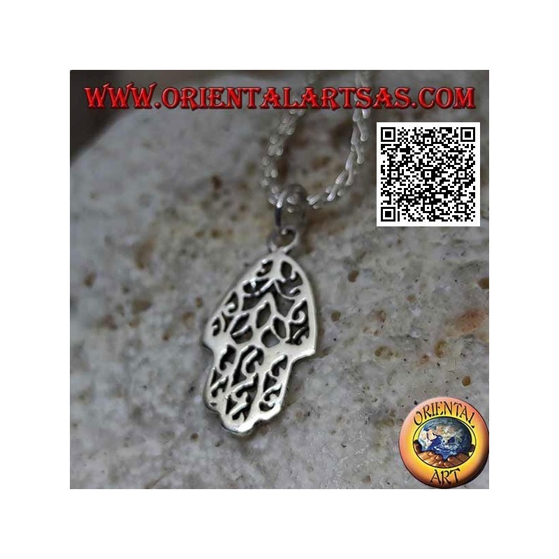 Ciondolo in argento mano di Fatima liscia con decoro traforato