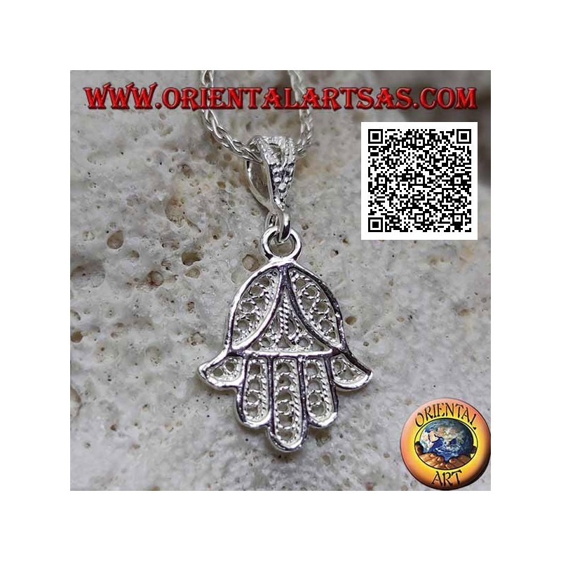 Silver pendant hand of Fatima small with oriental decoration pierced (not oxidized)
