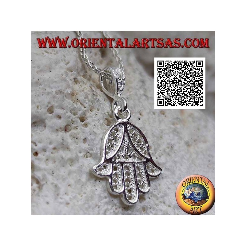 Pendentif en argent main de Fatima petit à décor oriental percé (non oxydé)