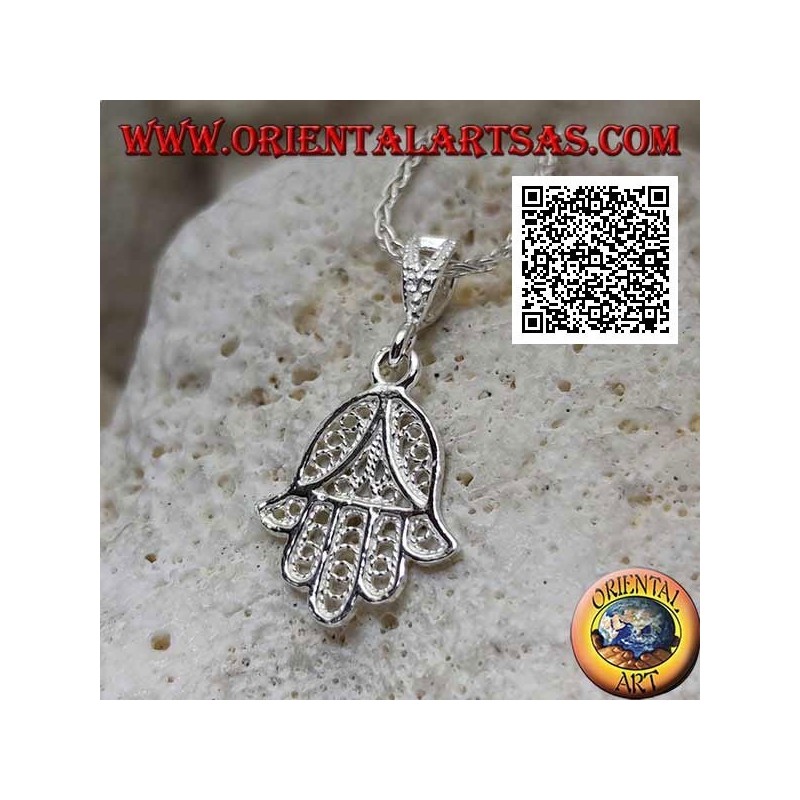 Colgante de plata mano de Fátima pequeño con decoración oriental perforada (no oxidada)