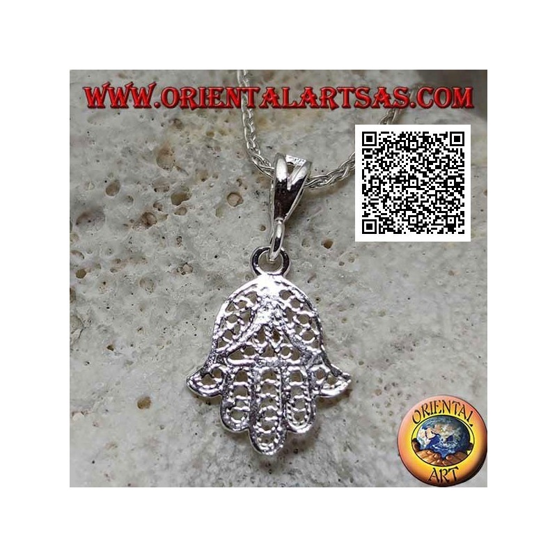 Pendentif en argent main de Fatima petit à décor oriental percé (non oxydé)