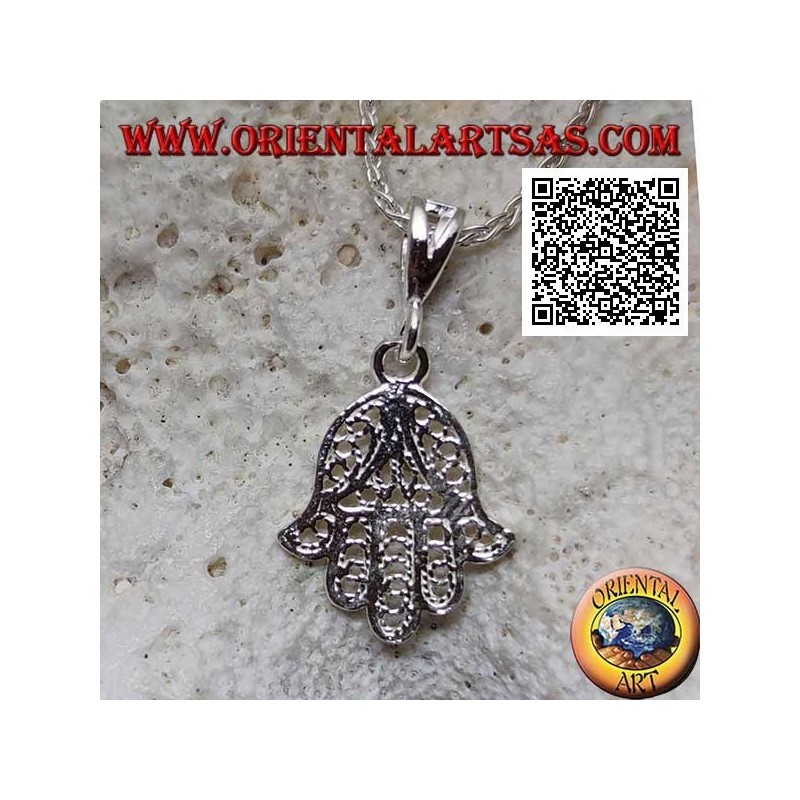 Colgante de plata mano de Fátima pequeño con decoración oriental perforada (no oxidada)
