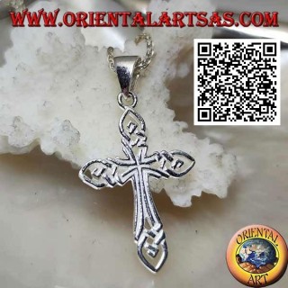 Silver pendant interwoven perforated cross
