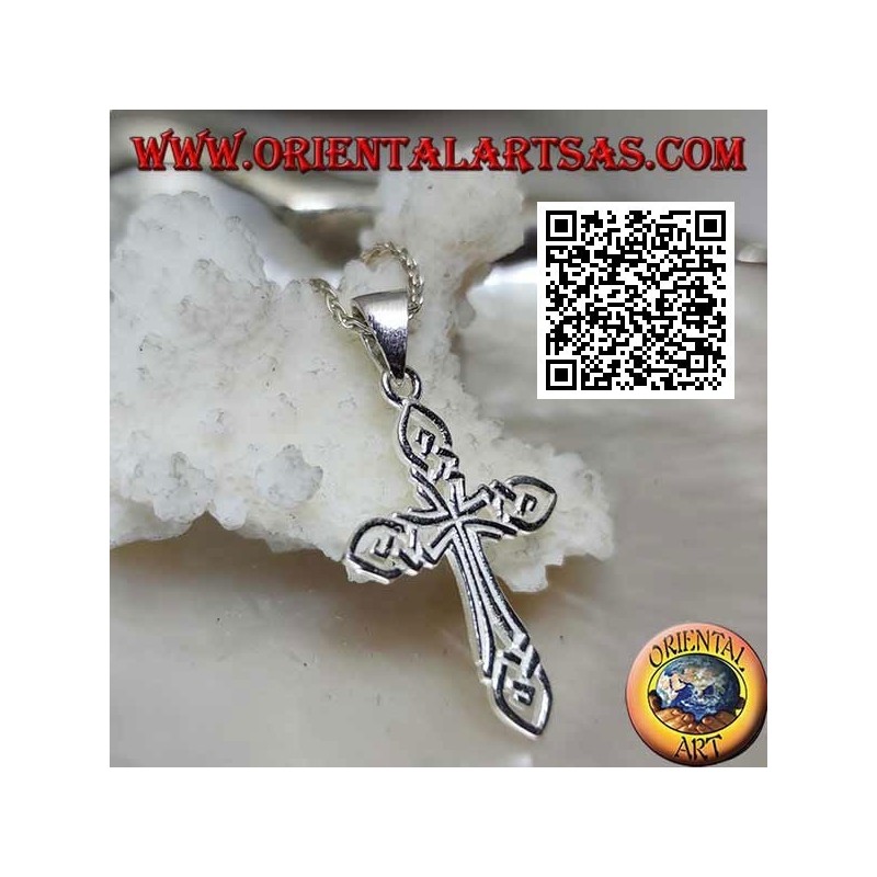 Colgante de plata cruz perforada entretejida