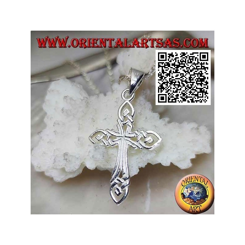 Silver pendant interwoven perforated cross