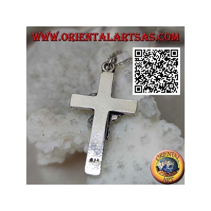 Silver Christian Latin cross pendant with twisted rose