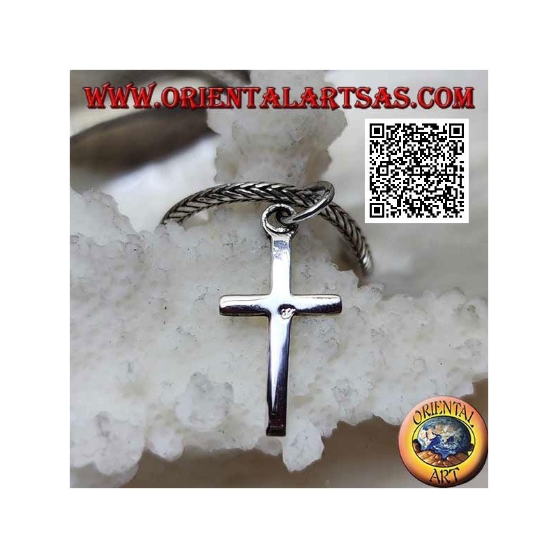 Silver Flat, Smooth Thin Christian Latin Cross Pendant (18 * 10)