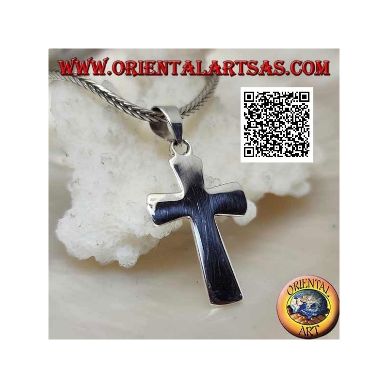 Ciondolo in argento croce latina cristiana piatta e liscia, smussata ai bordi (24*15)