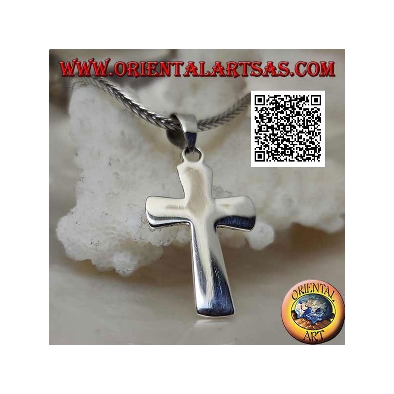 Silver flat and smooth Christian Latin cross pendant, bevelled at the edges (24 * 15)