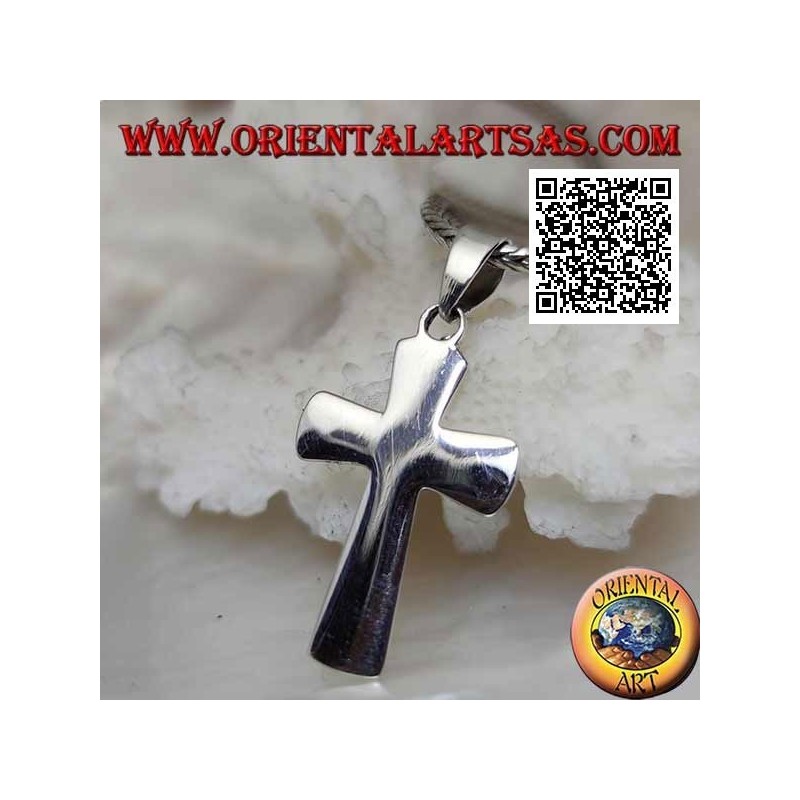 Colgante cruz latina cristiana plana y lisa de plata, biselado en los bordes (24 * 15)