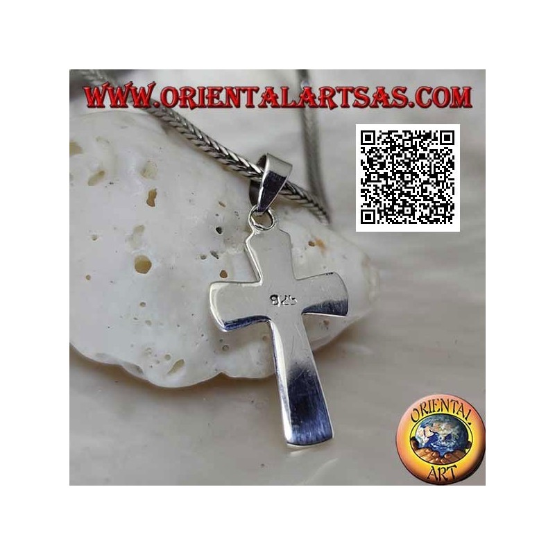 Silver flat and smooth Christian Latin cross pendant, bevelled at the edges (24 * 15)