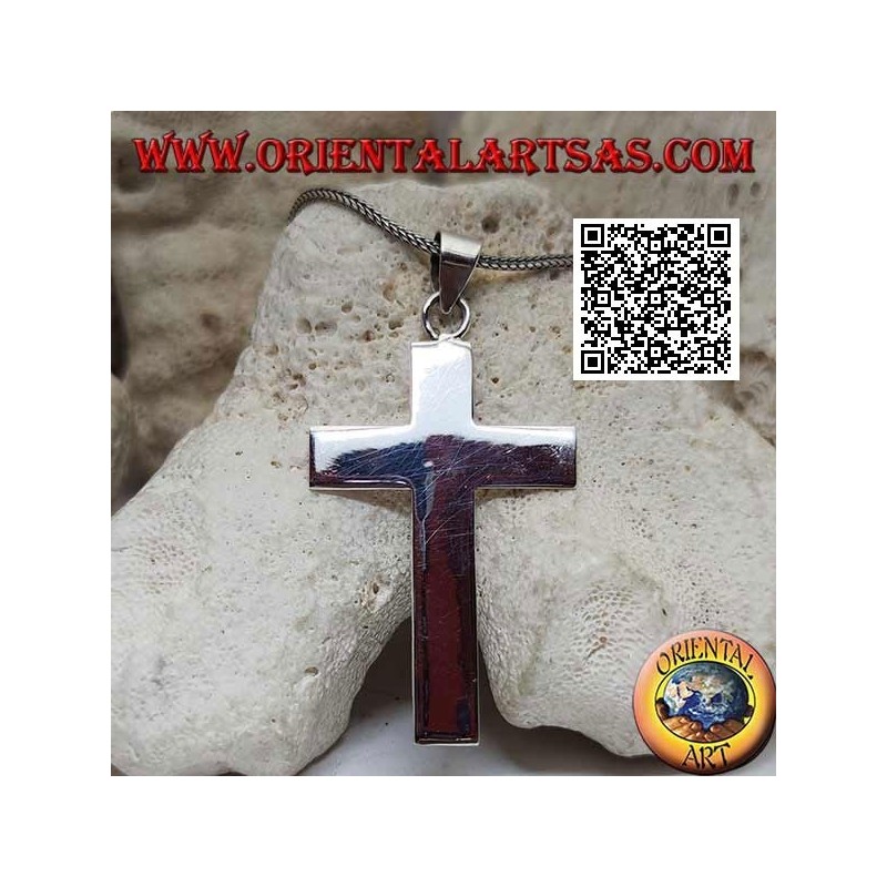 Silver flat and smooth Christian Latin cross large cross pendant (50 * 33)