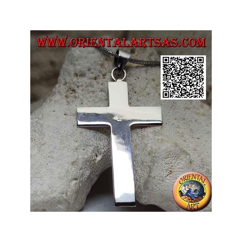 Silber flacher und glatter christlicher lateinischer Kreuz großer Kreuzanhänger (50 * 33)