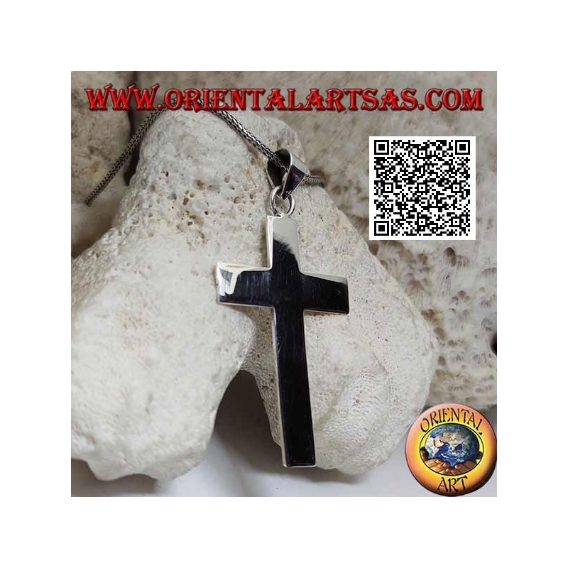 Silver flat and smooth Christian Latin cross large cross pendant (50 * 33)
