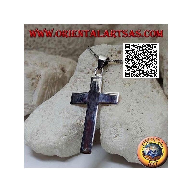 Colgante cruz grande cruz latina cristiana plana y lisa de plata (50 * 33)