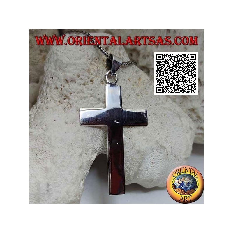 Grand pendentif croix latine chrétienne plate et lisse en argent (50 * 33)