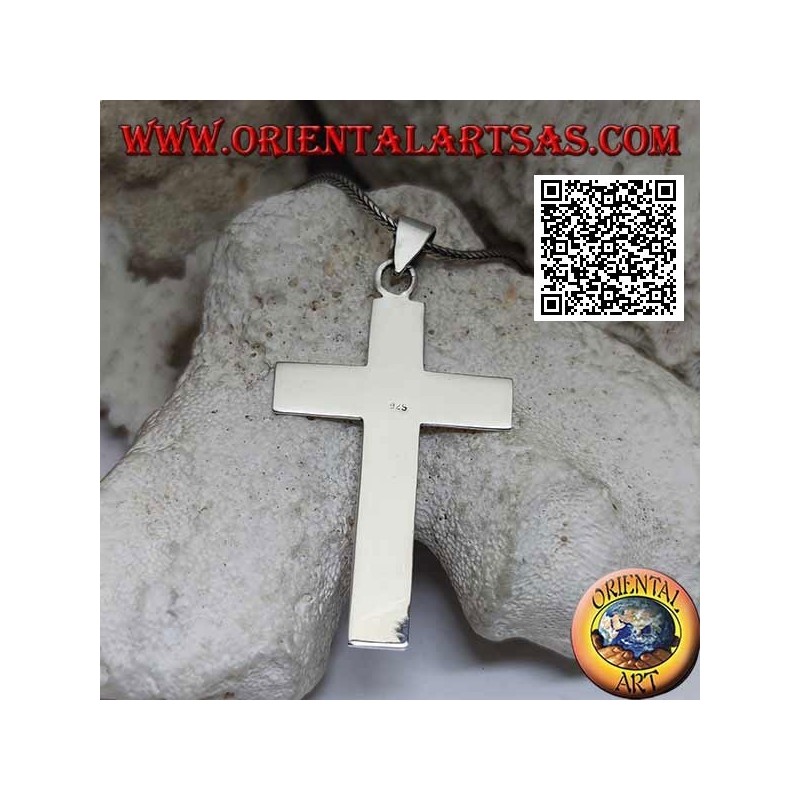 Colgante cruz grande cruz latina cristiana plana y lisa de plata (50 * 33)