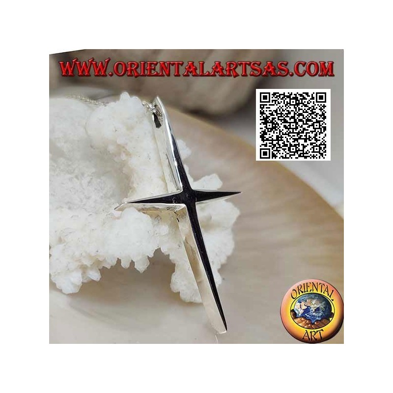 Pendentif croix latine épaisse et lisse en argent avec extrémités pointues