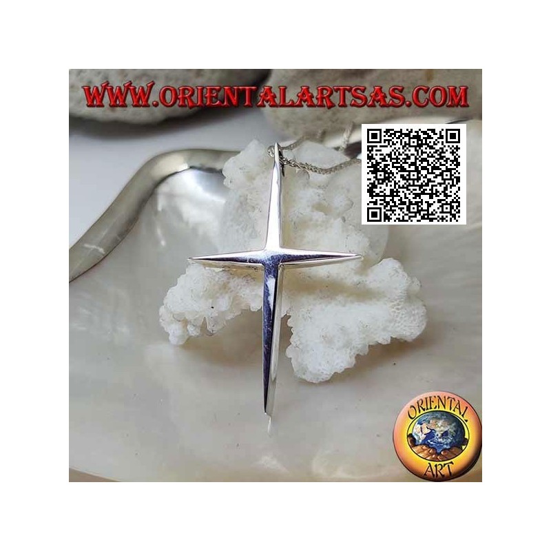Silver smooth, thick Latin cross pendant with pointed endings