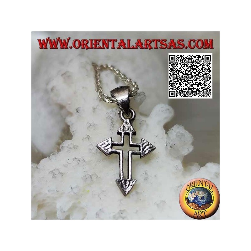Sterling silver Latin cross pendant with arrowhead endings