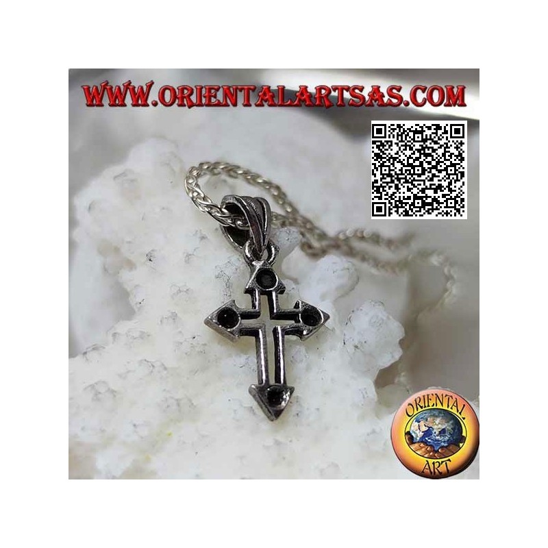 Sterling silver Latin cross pendant with arrowhead endings