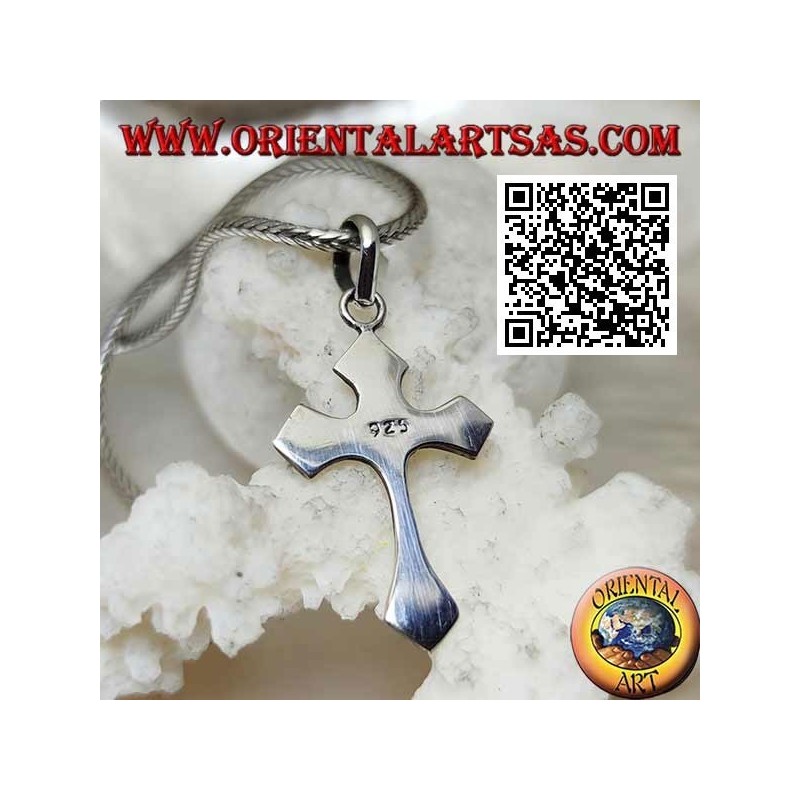 Silver cross pendant with sun engraved on the four ends