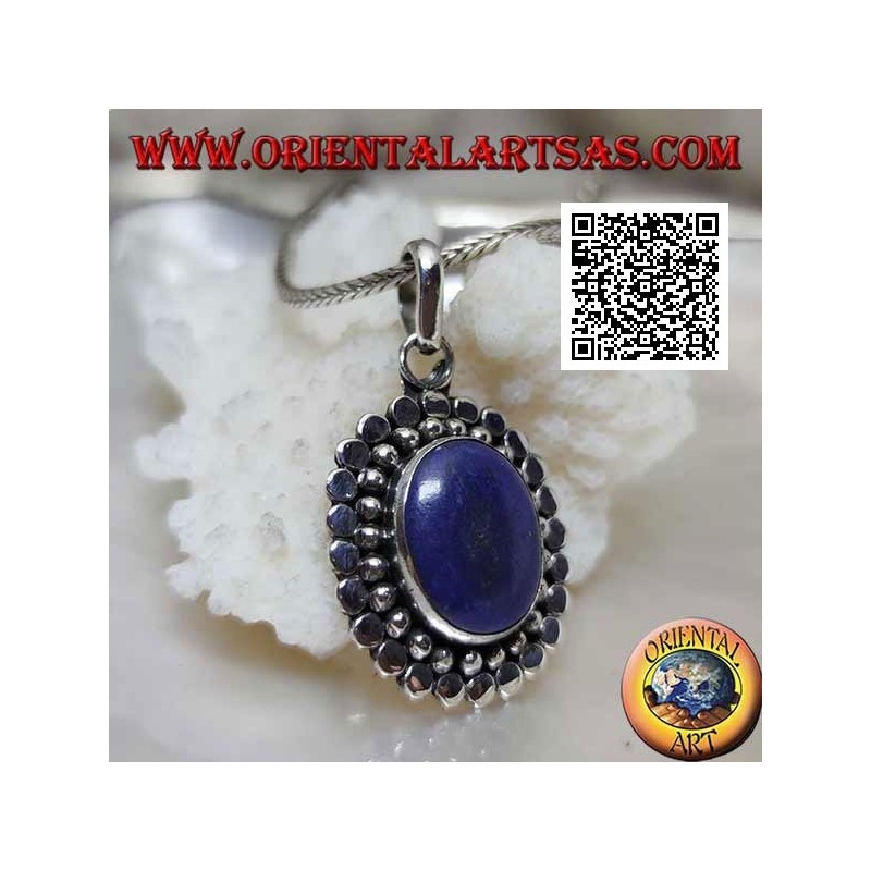 Colgante de plata con lapislázuli ovalado natural rodeado de bolas y discos (b)