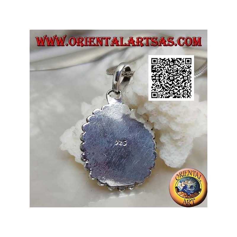 Silberanhänger mit natürlichem ovalem Lapislazuli, umgeben von Kugeln und Scheiben (b)