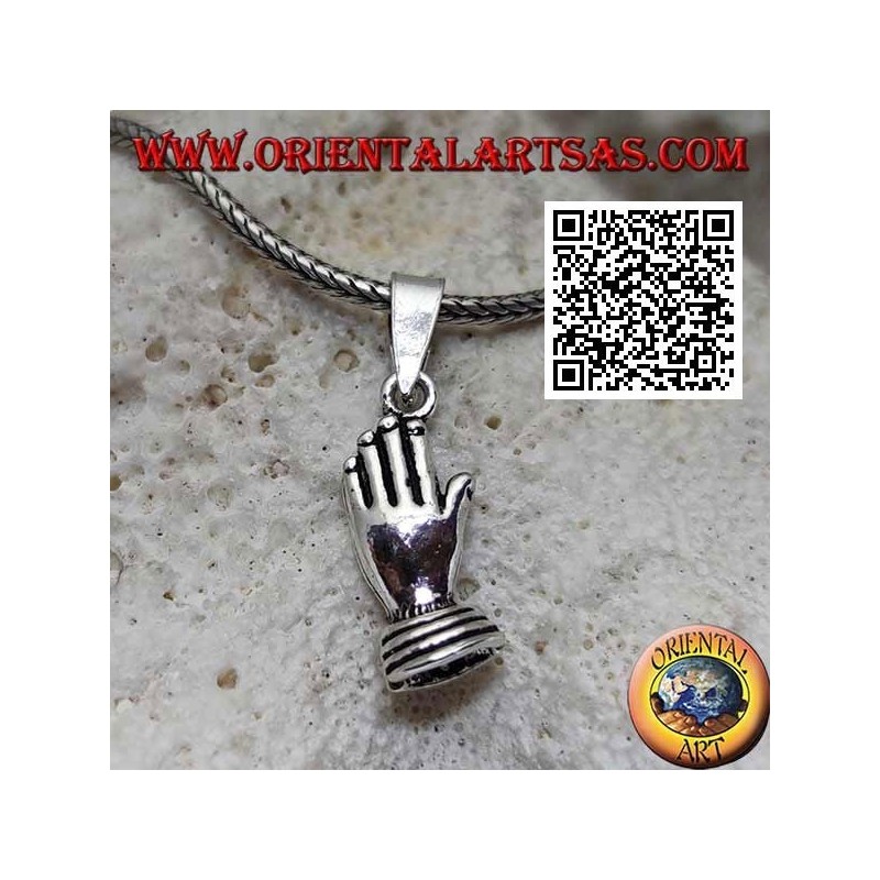 Silver pendant hands palm to palm (symbol of prayer and union)
