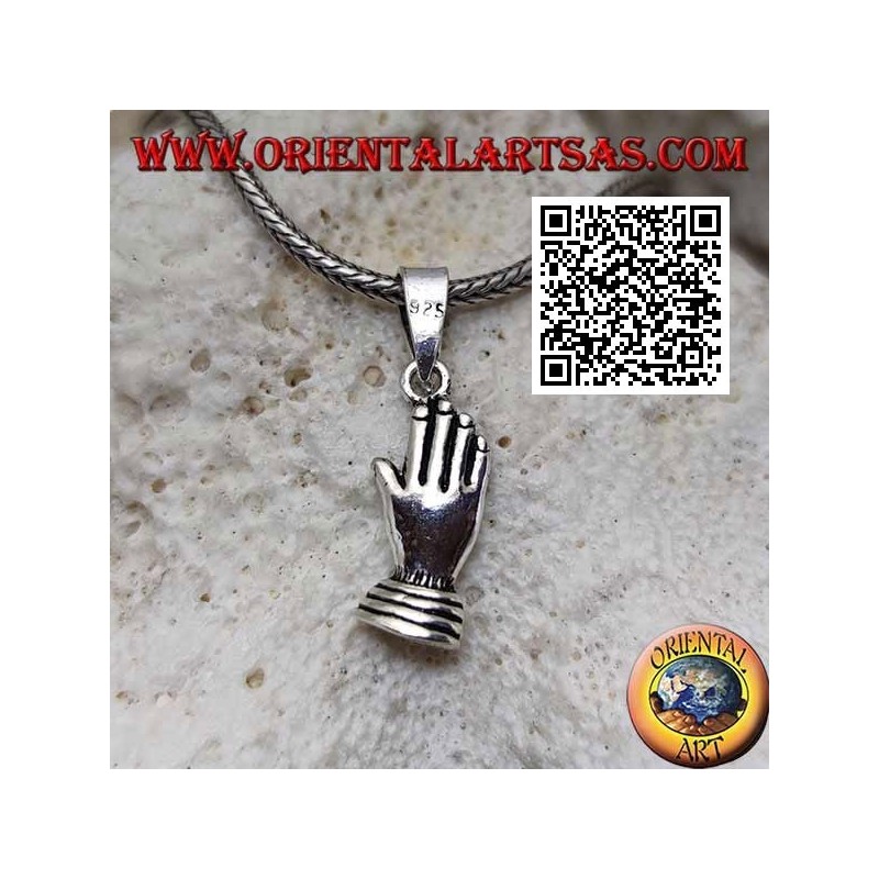 Pendentif en argent mains paume à paume (symbole de prière et d'union)