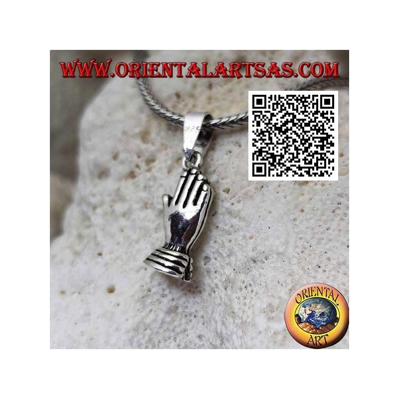 Silver pendant hands palm to palm (symbol of prayer and union)