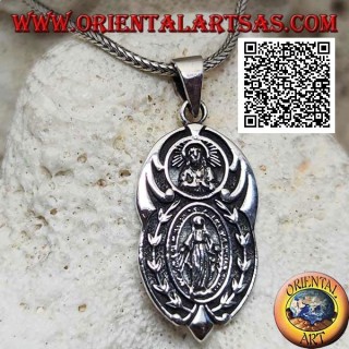 Silberanhänger ovale Medaille "Erscheinung der Madonna" unter der "Christus mit Krone radiata del Sol Invictus"