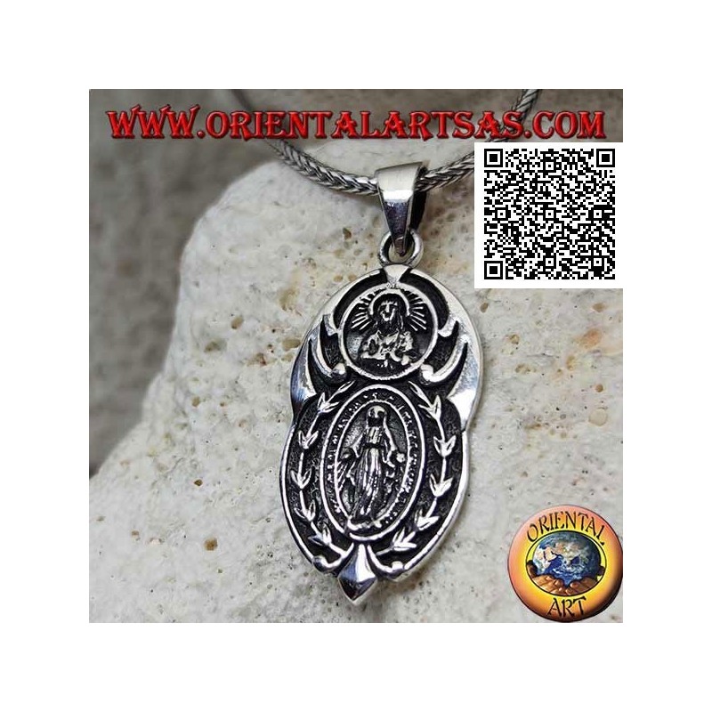 Silver pendant oval medal "apparition of the Madonna" under the "Christ with crown radiata del Sol Invictus"