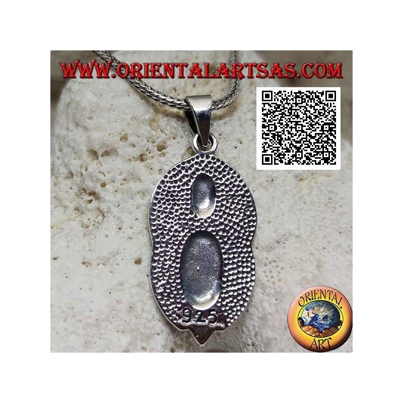 Colgante de plata medalla ovalada "aparición de la Virgen" bajo el "Cristo con corona radiata del Sol Invictus"