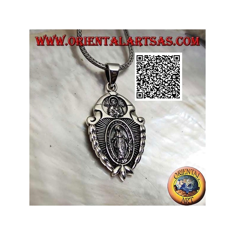 Médaille de bouclier pendentif en argent "Apparition de la Vierge" sous le "Christ avec couronne radiata del Sol Invictus"
