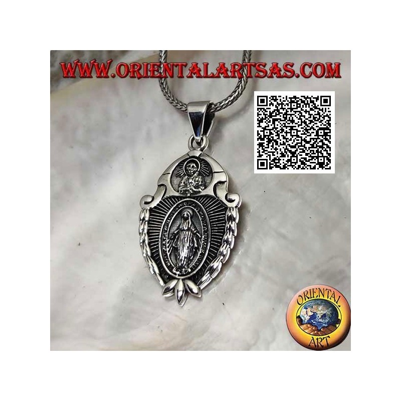Médaille de bouclier pendentif en argent "Apparition de la Vierge" sous le "Christ avec couronne radiata del Sol Invictus"