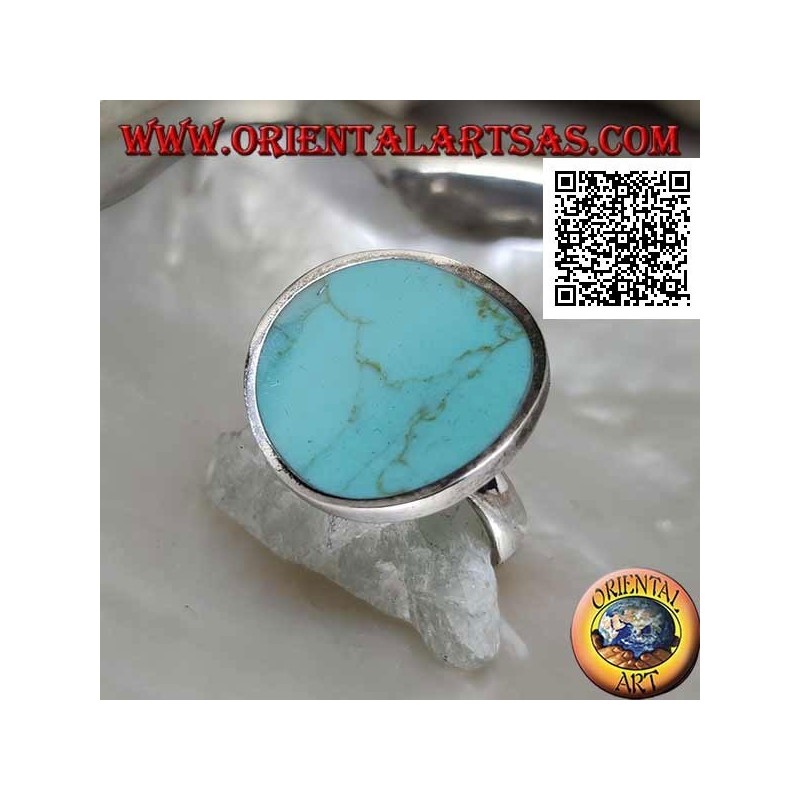Anillo de plata cóncavo redondo liso con turquesa redonda central