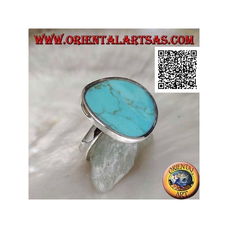Bague en argent concave ronde lisse avec turquoise ronde centrale