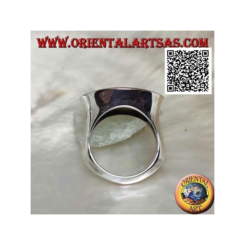 Silver ring with turquoise with horizontal shuttle flush with the edge on a smooth setting