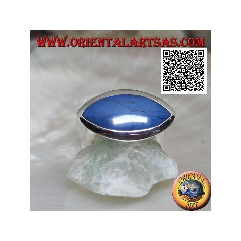 Silver ring with turquoise with horizontal shuttle flush with the edge on a smooth setting