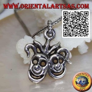 Silver pendant pair of smiling clown masks