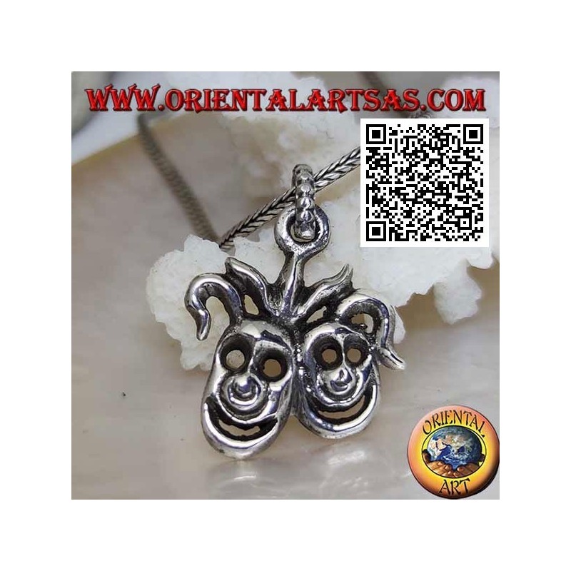 Ciondolo in argento coppia di maschere da clown sorridenti
